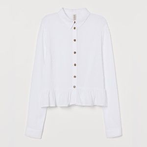 H&M Ruffled Plumeti Blouse, White, 3XS